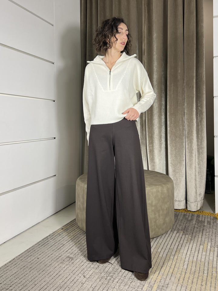pantalone punto milano palazzo con elastico in vita PJK-P351MORO HAVE ONE