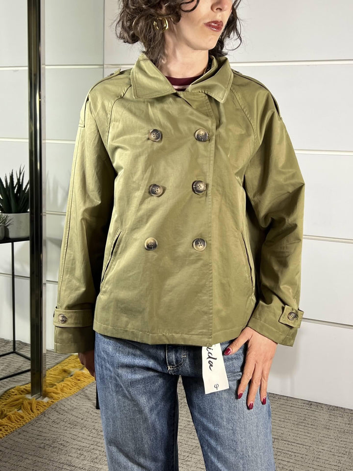 trench doppiopetto media lungezza 67%co 33%ny T812VERDE MILITARE SUSY MIX
