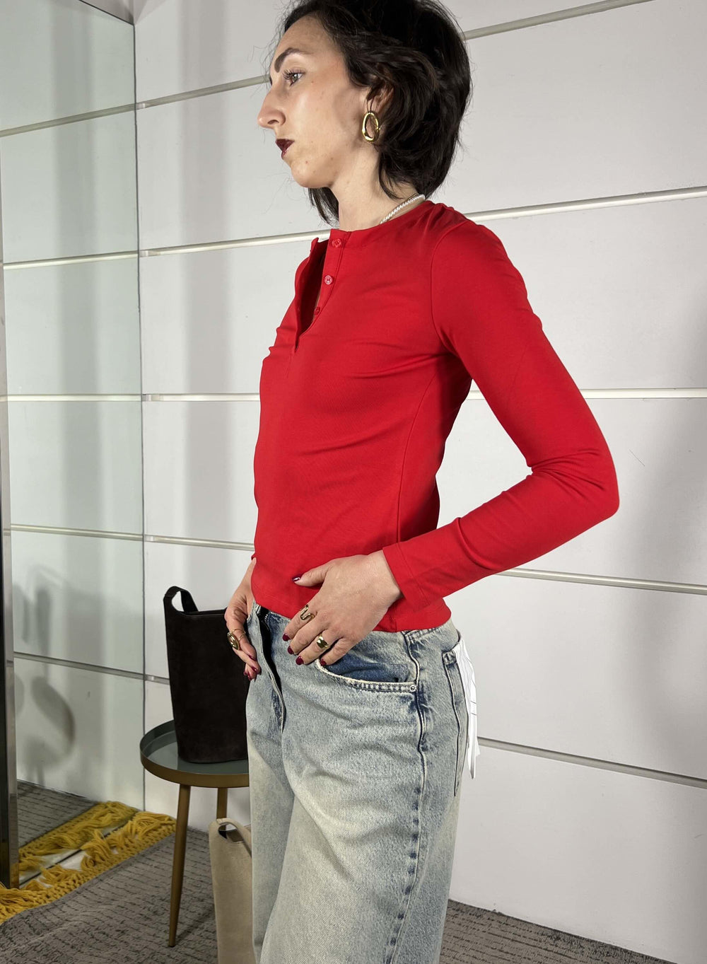 maglia rossa girocollo con bottoncini sul davanti LC260027ROSSO LUMINA