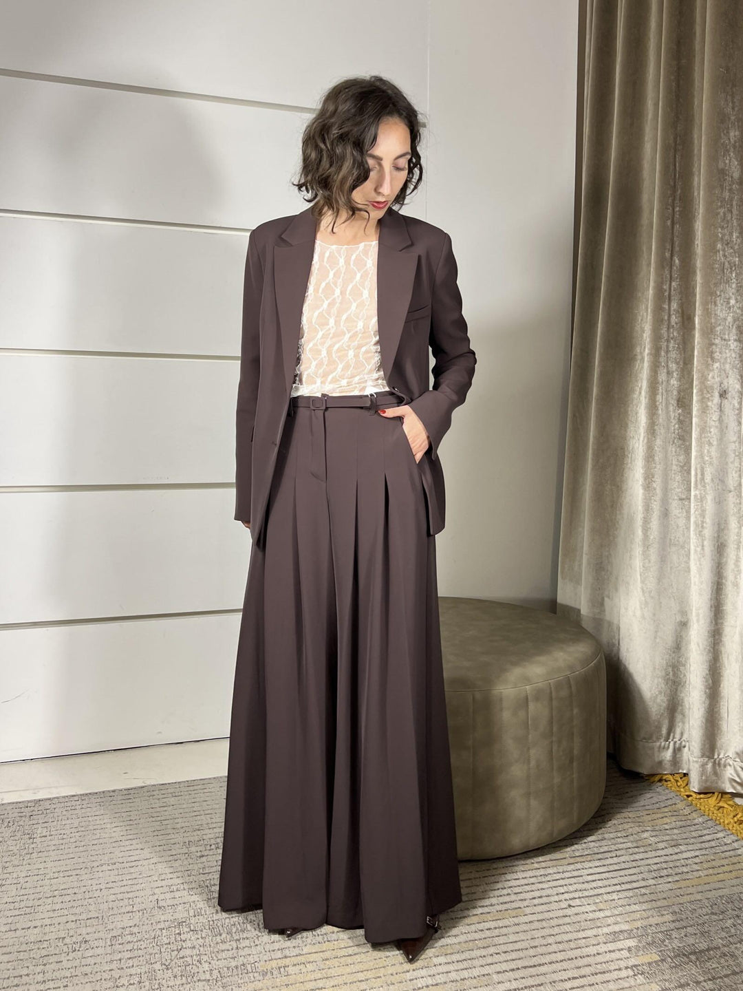 pantalone ampio con cinta e pinces moro P3ZQKHX1880 IMPERIAL