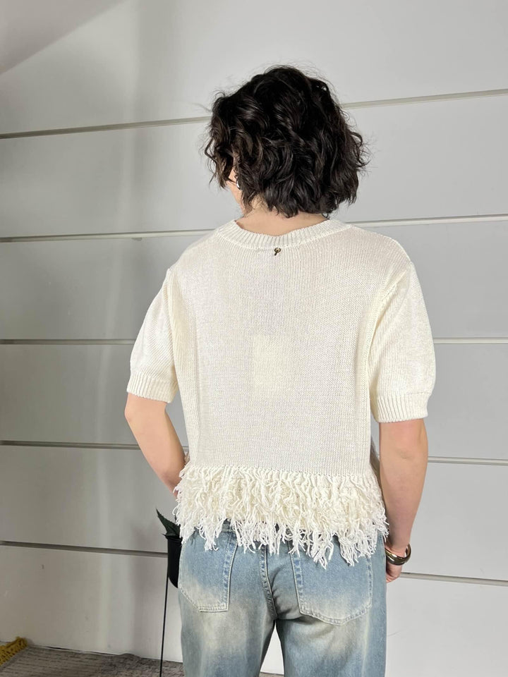 maglia girocollo con frange nel fondo calce V02V0022CALCE PHILIA LOFT