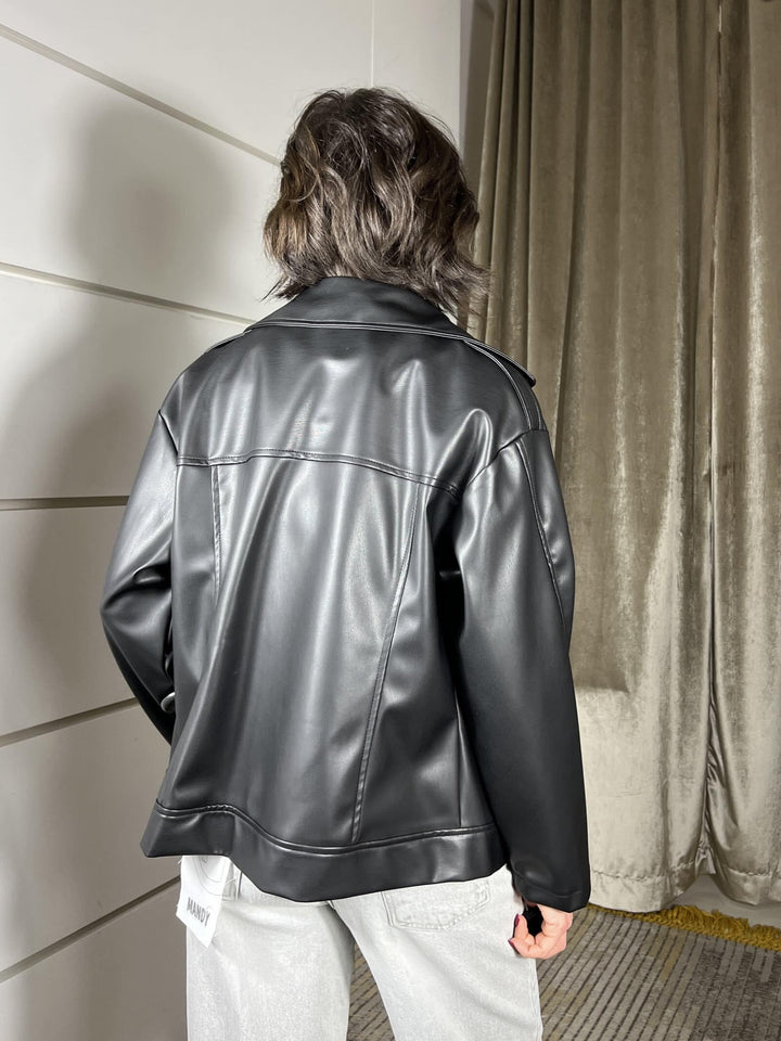 giubbotto in ecopelle modello biker over nero KFS-Q013NERO HAVE ONE