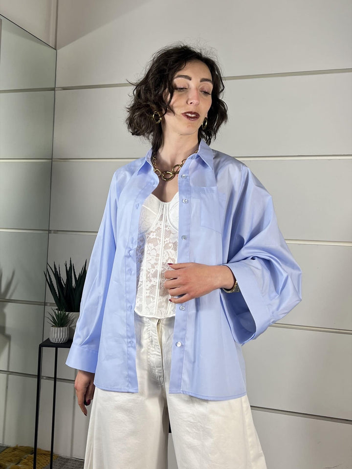 camicia over in cotone con manica ampia celeste TAB0810CELESTE VICOLO