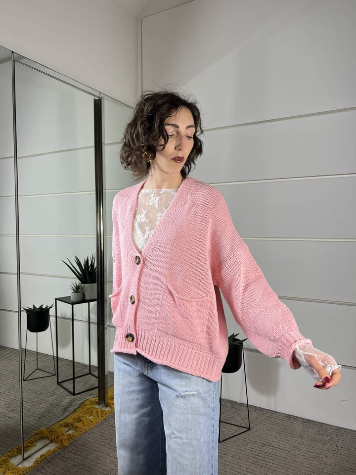 cardigan over, scollo a v rosa 3AB3015ROSA VICOLO