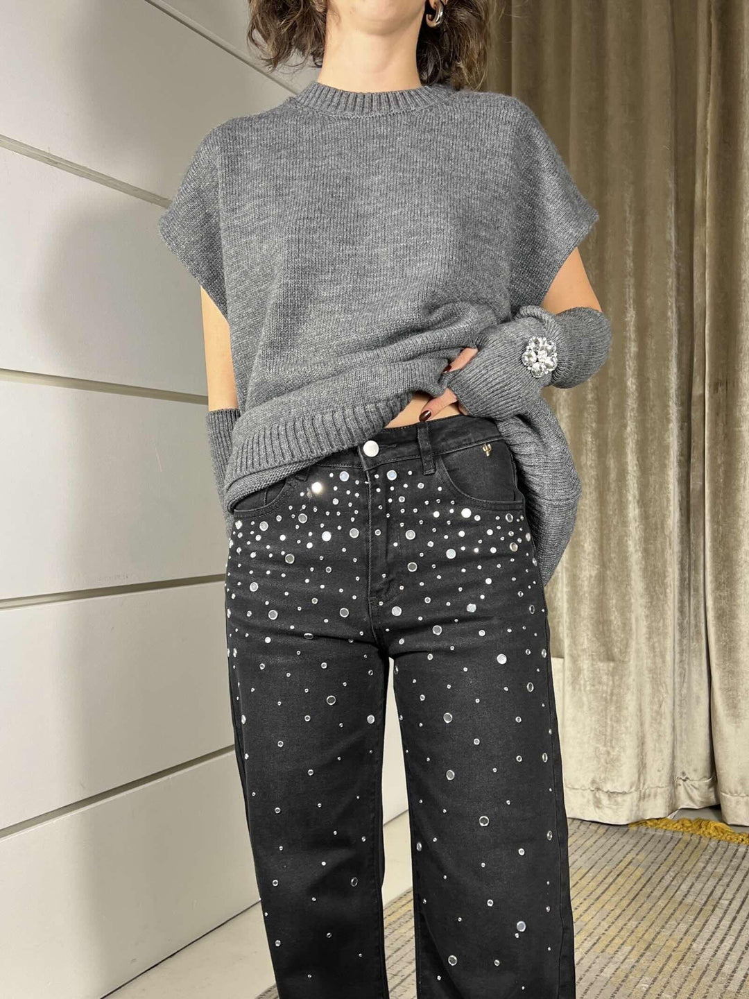 jeans con borchie straight nero D01E0946NERO PHILIA LOFT