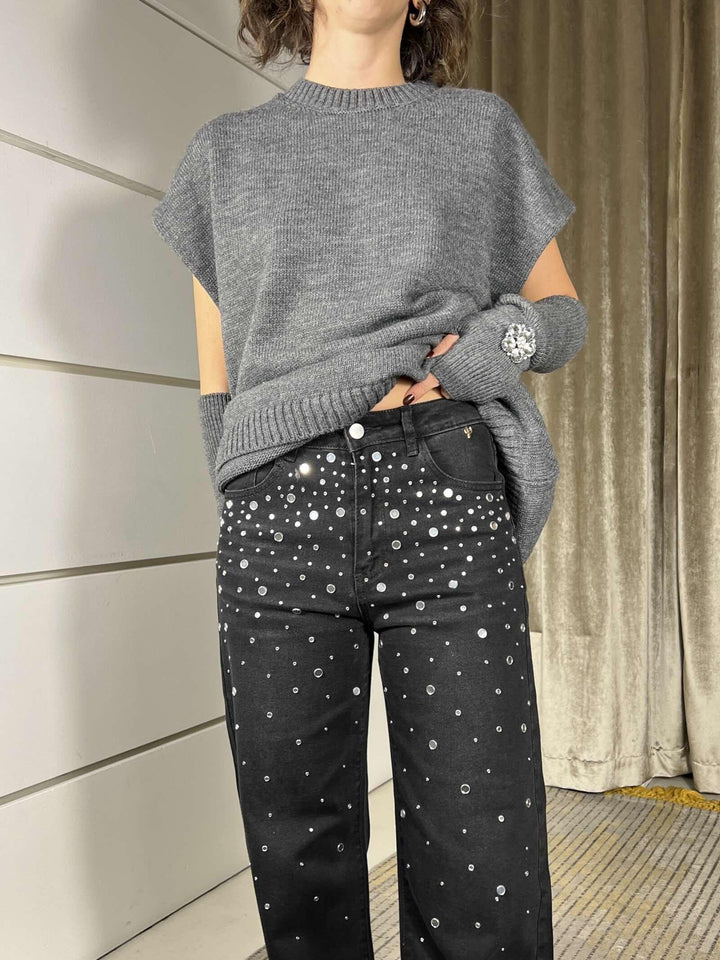 jeans con borchie straight nero D01E0946NERO PHILIA LOFT