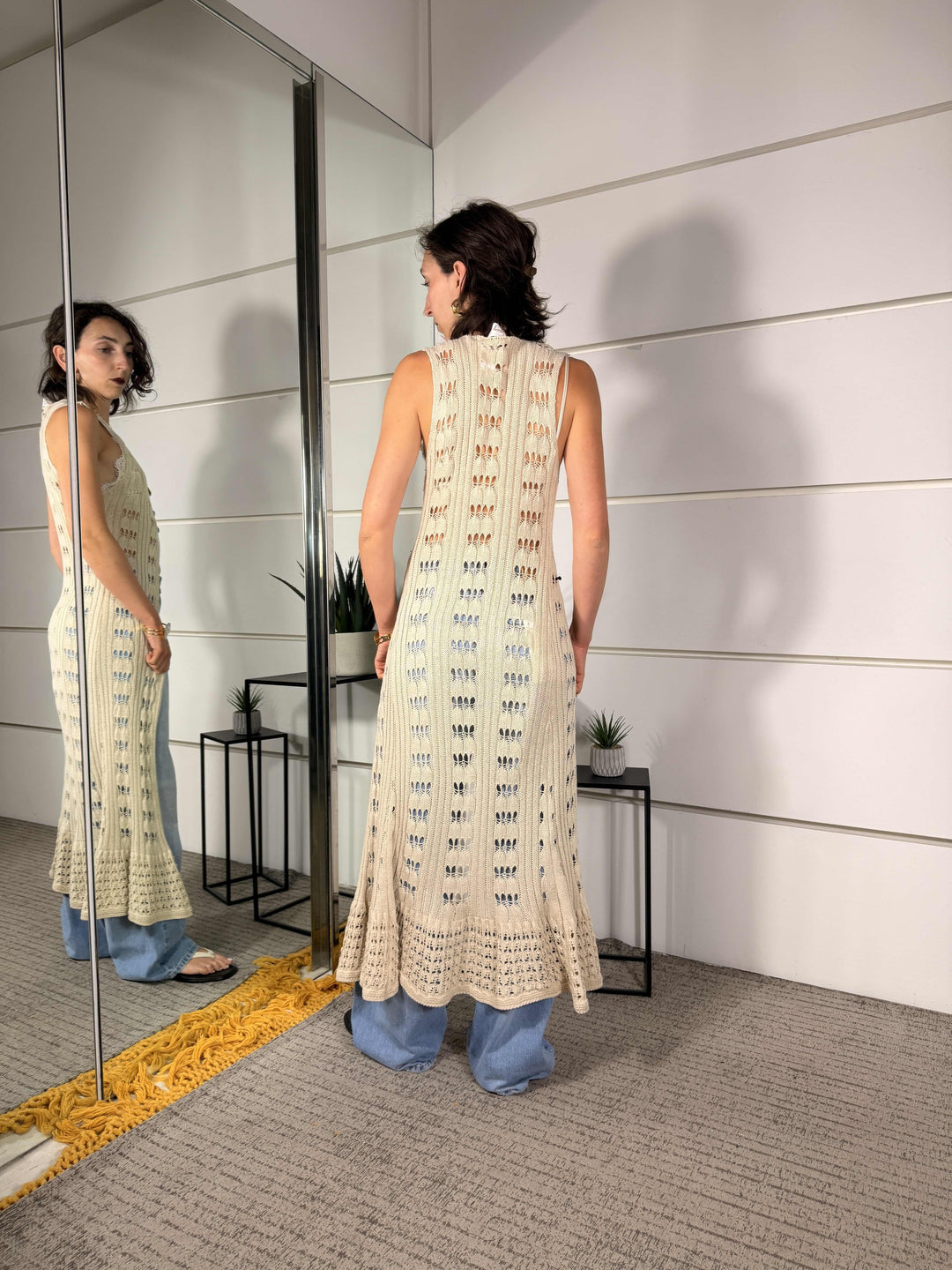 gilet lungo crochet beige CG-7110-COBEIGE SPICY CAFE
