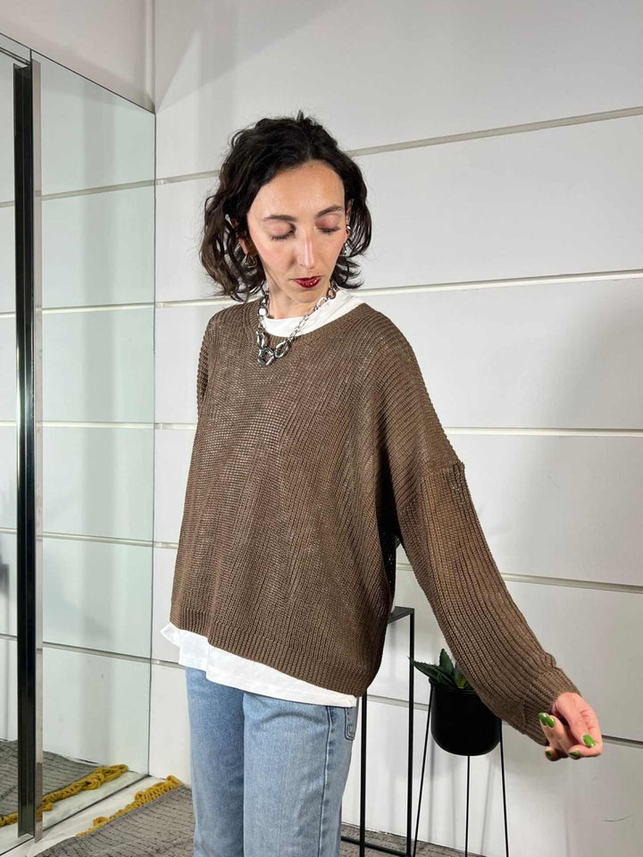 maglia incioccolato girocollo manica lunga XL25267CIOCCOLATO TENSIONE IN