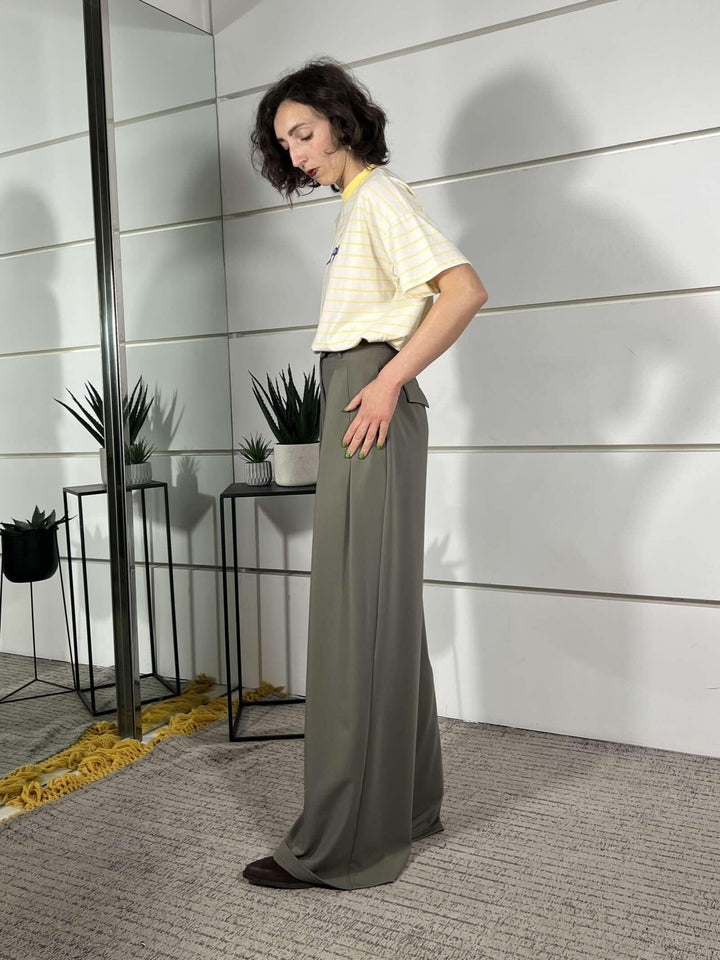 pantalone con pince palazzo in viscosa  salvia 26P4364SALVIA TENSIONE IN