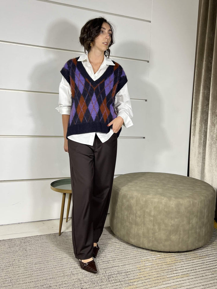 gilet a rombi scollo a v blu in misto lana S01Y0280BLU PHILIA LOFT