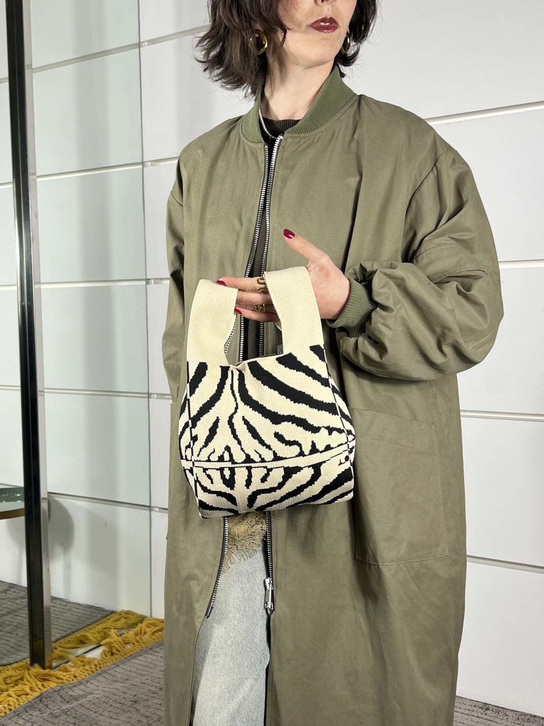 borsa in tessuto, a mano, a fantasia black zebra TUB2416BLACK ZEBRA FEMME CAFE SELECTION