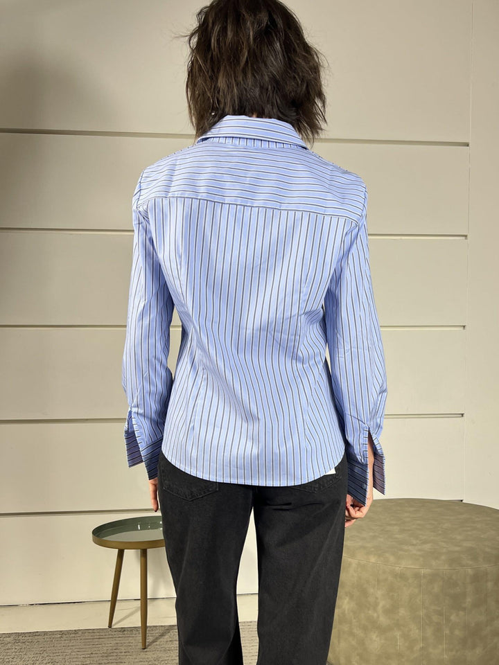 camicia righe azzurra con bottone gioiello 748BSAZZURRO SUSY MIX