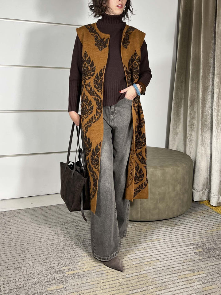 GILET LUNGO CON RICAMI DAMASCATI RUST W5HMG75A400RUST TENSIONE IN