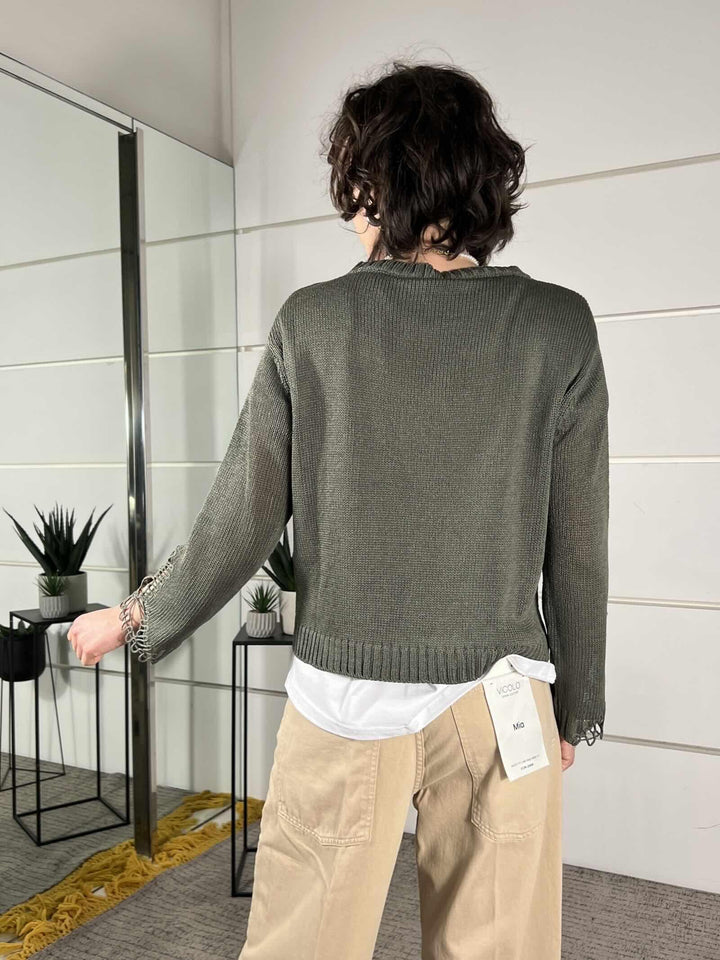 maglia paricollo cmilitare on dettaglio lavorazione nella manica D90167MILITARE TENSIONE IN