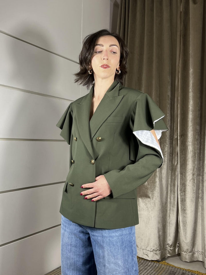 giacca militare doppiopetto con manica volant aperta TAB0627MILITARE VICOLO
