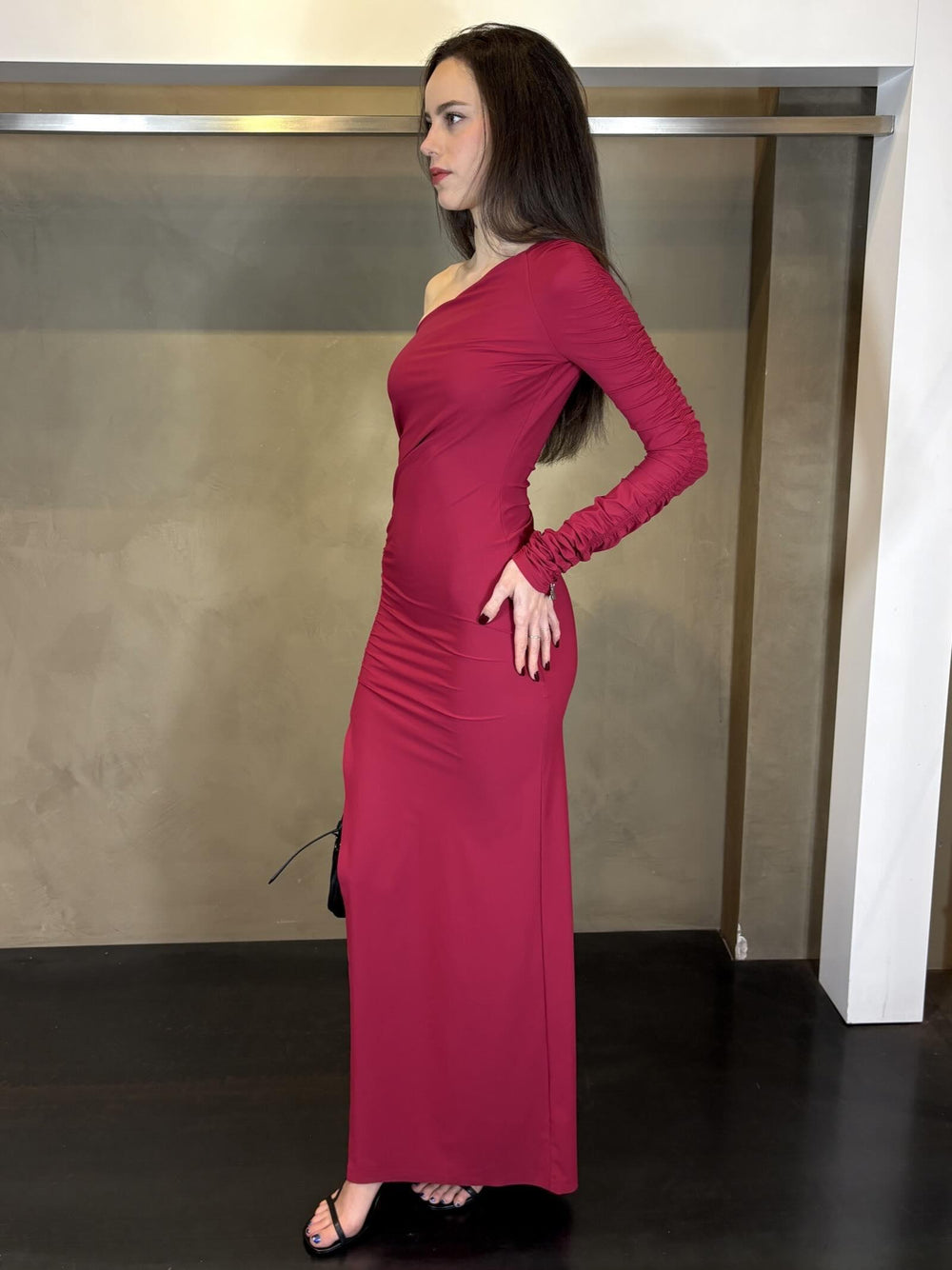 abito monospalla rosso in jersey tecnico 2A3012JZ26R894 PATRIZIA PEPE MAIN