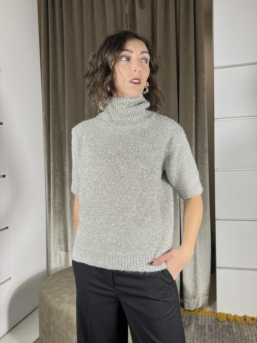 dolcevita manica corta lurex 3tortora MHO-P310TORTORA HAVE ONE