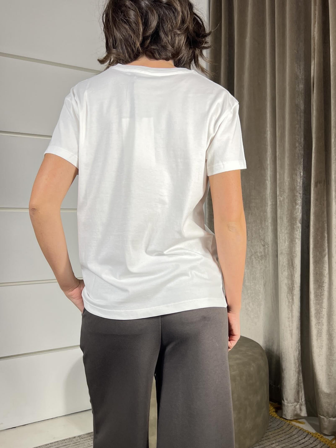 t-shirt con ricamo non mi resta che lourdes  manica corta TSM-P007PANNA HAVE ONE