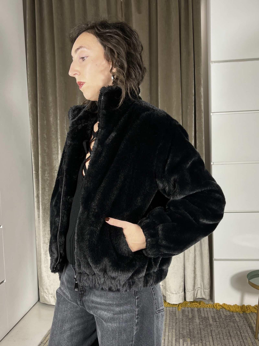 bomber a ecopelliccia nero KDY-P122NERO HAVE ONE