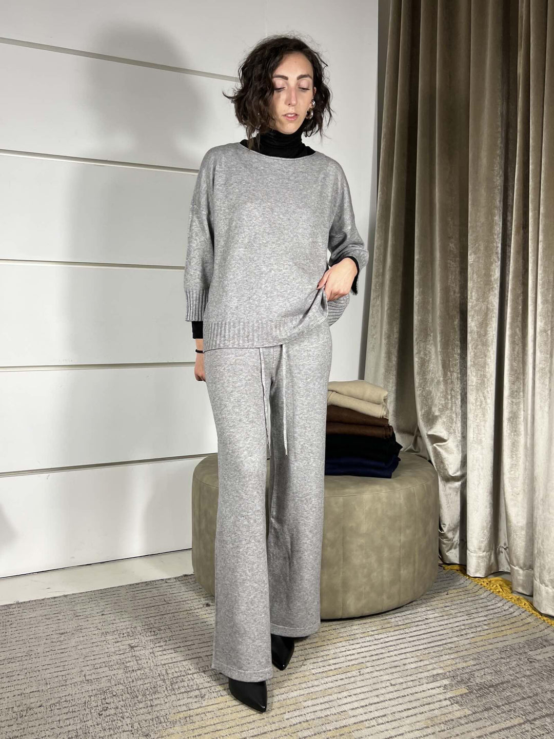 completo grigio maglia e pantalone a palazzo in calda viscosa LN871325GRIGIO SUSY MIX