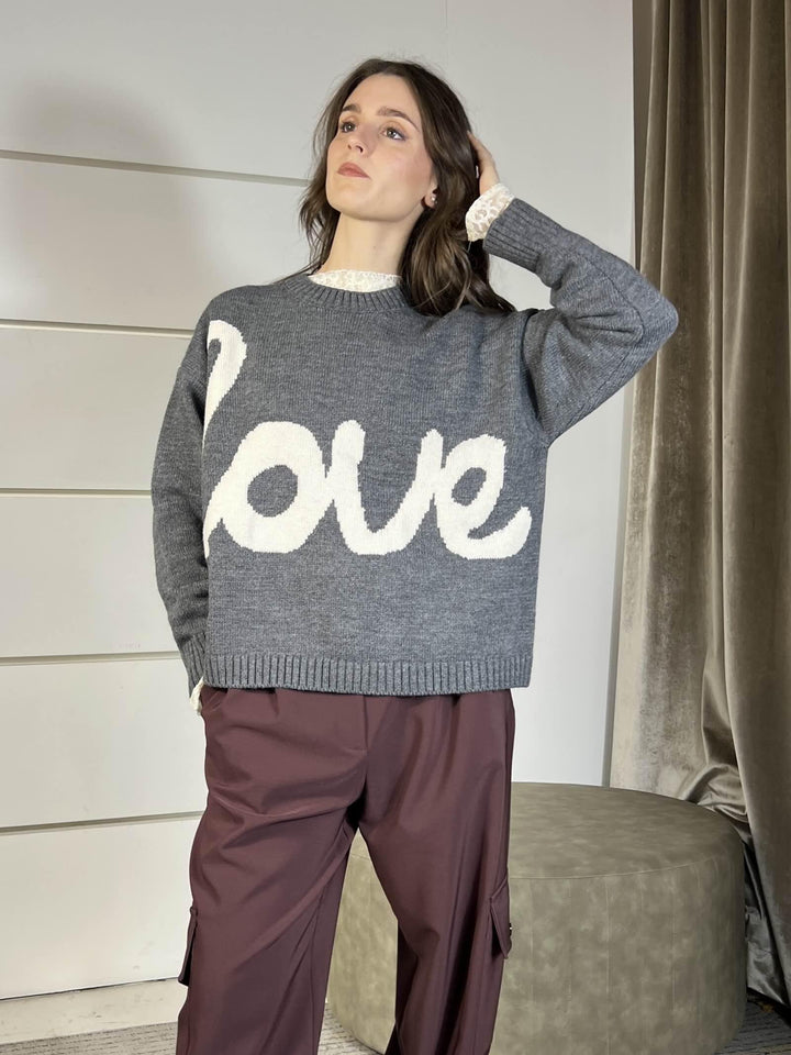 maglione girocollo charcoal con scritta burro  love W5HMJ70A400CHARCOAL TENSIONE IN