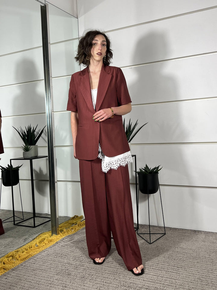 pantalone a palazzo con elastico nel retro bordeaux in viscosa PVI-Q289BORDEAU HAVE ONE