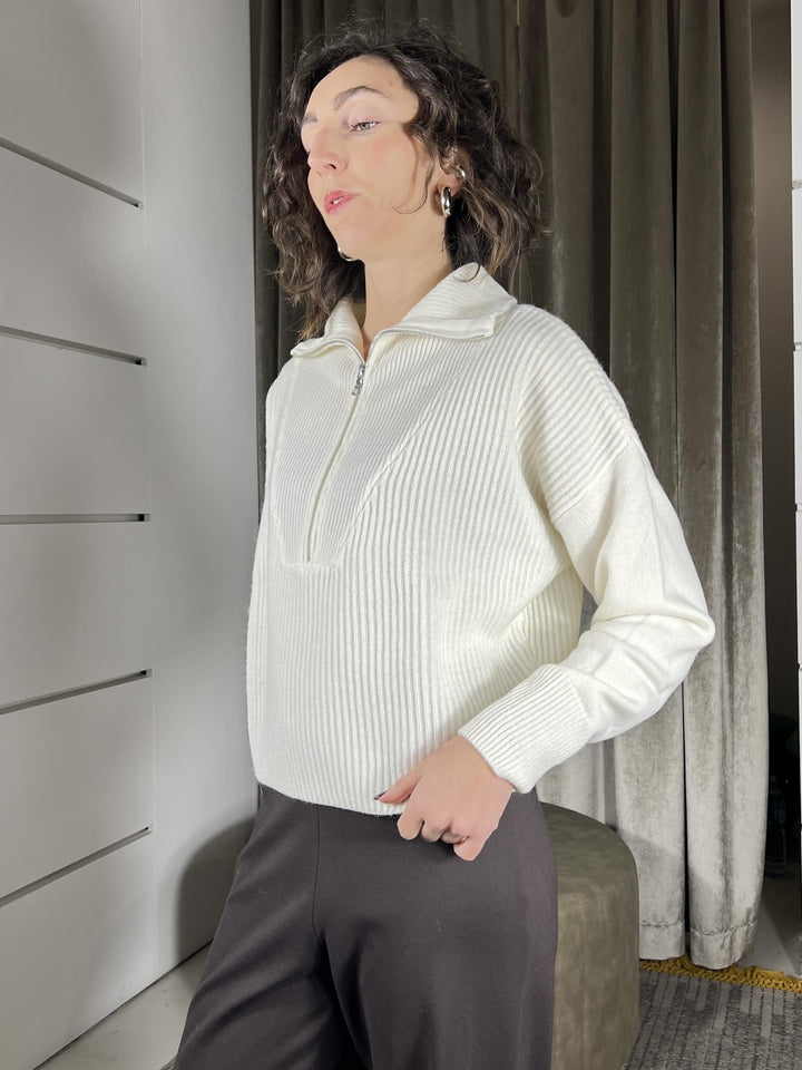 maglione con zip 100% lana panna WL794AI25PANNA TENSIONE IN