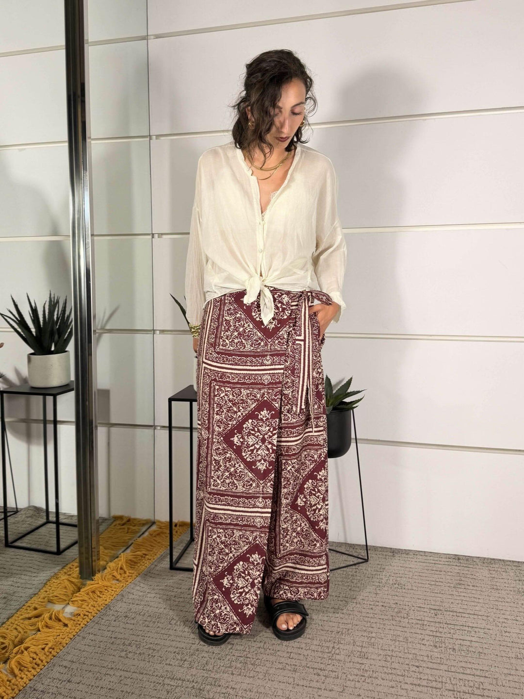 pantalone pareo vino a fantasia T2438ST150VINO SUSY MIX