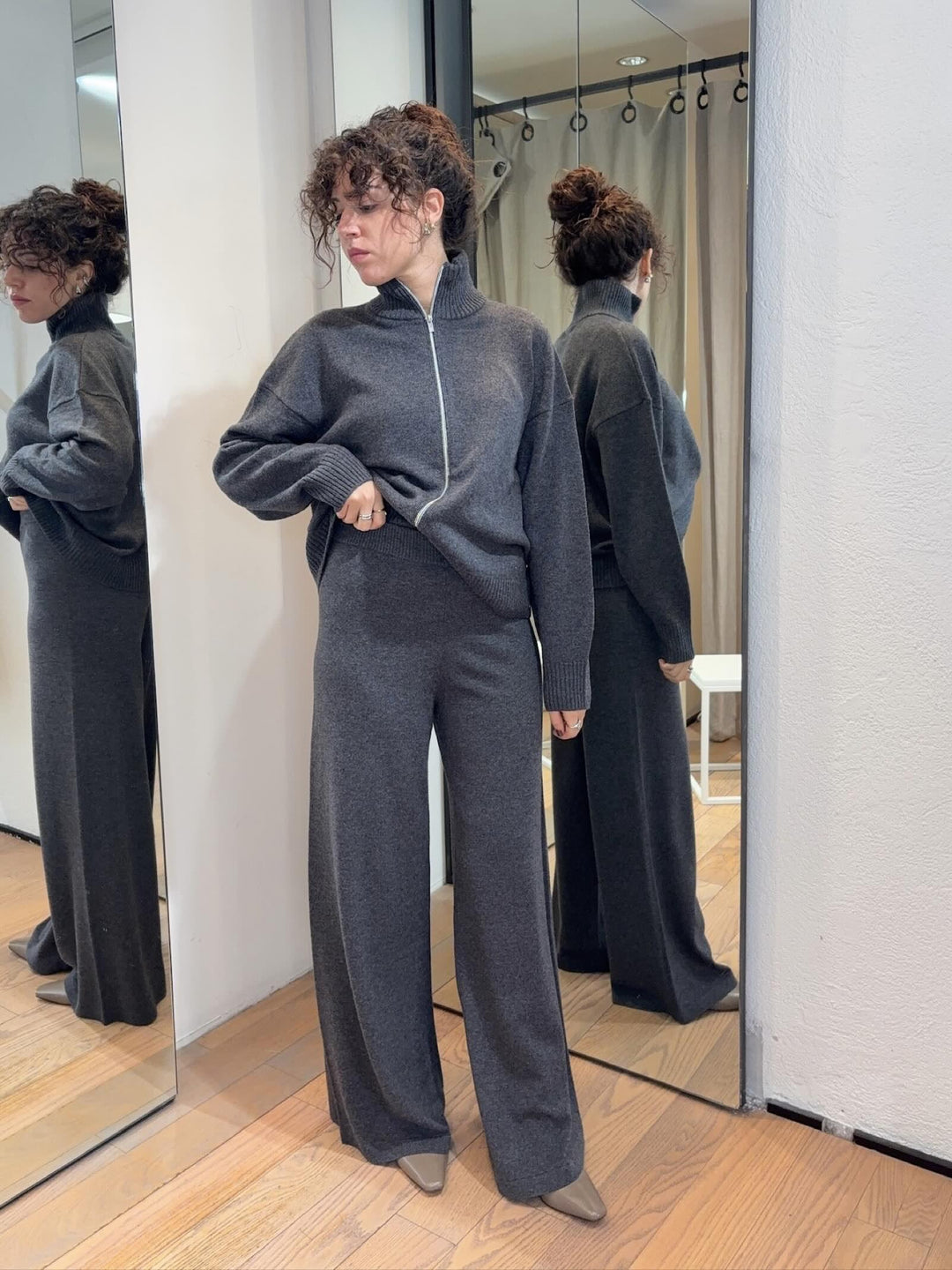 pantaloni ampi in maglia grigio melange ADAM005 PENNYBLACK BLACK