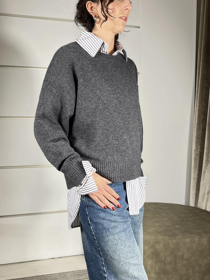 maglione girocollo over con coste 100%lana catrame WL788AI25CATRAME TENSIONE IN