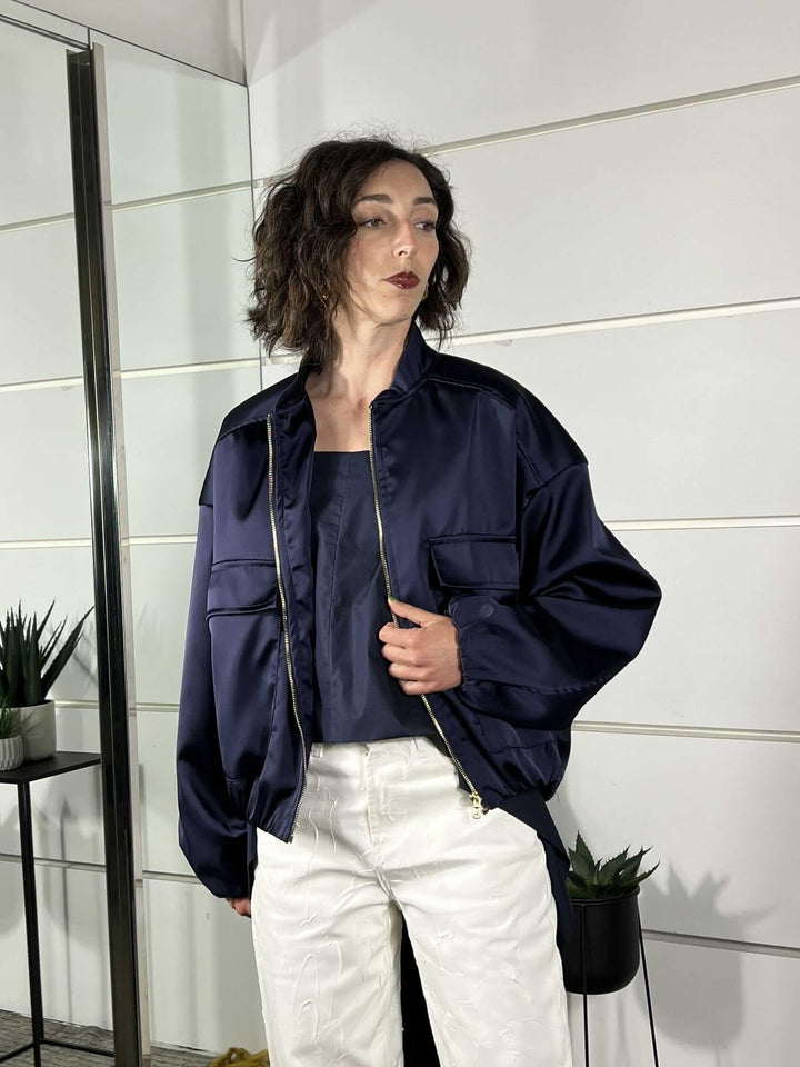bomber con tasca satin blu TAB0623BLU VICOLO