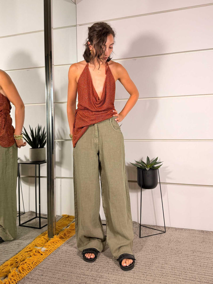 pantalone bella in lino militare PLS-Q222MILITARE HAVE ONE