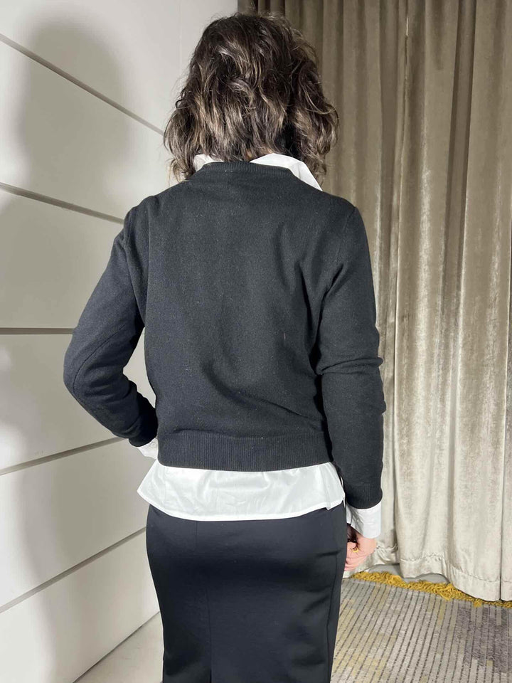 cardigan girocollo con bottoncini nero in misto lana e cashmere D82083NERO TENSIONE IN