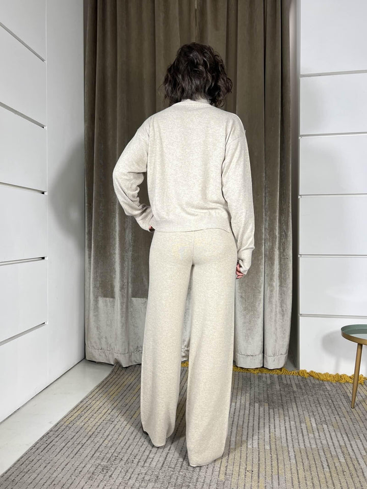 pantalone a palazzo con elastico in vita misto lana sabbia 22107FSABBIA VICOLO