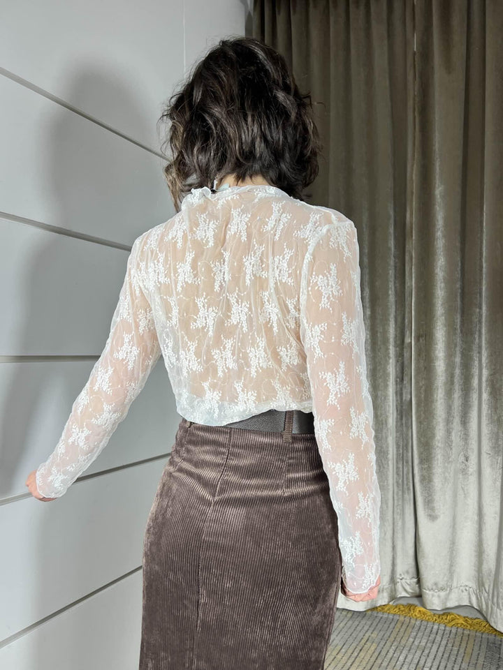 maglia in pizzo con micro paillettes burro ME464PANNA SUSY MIX