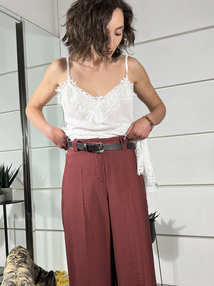 pantalone a palazzo con elastico nel retro bordeaux in viscosa PVI-Q289BORDEAU HAVE ONE