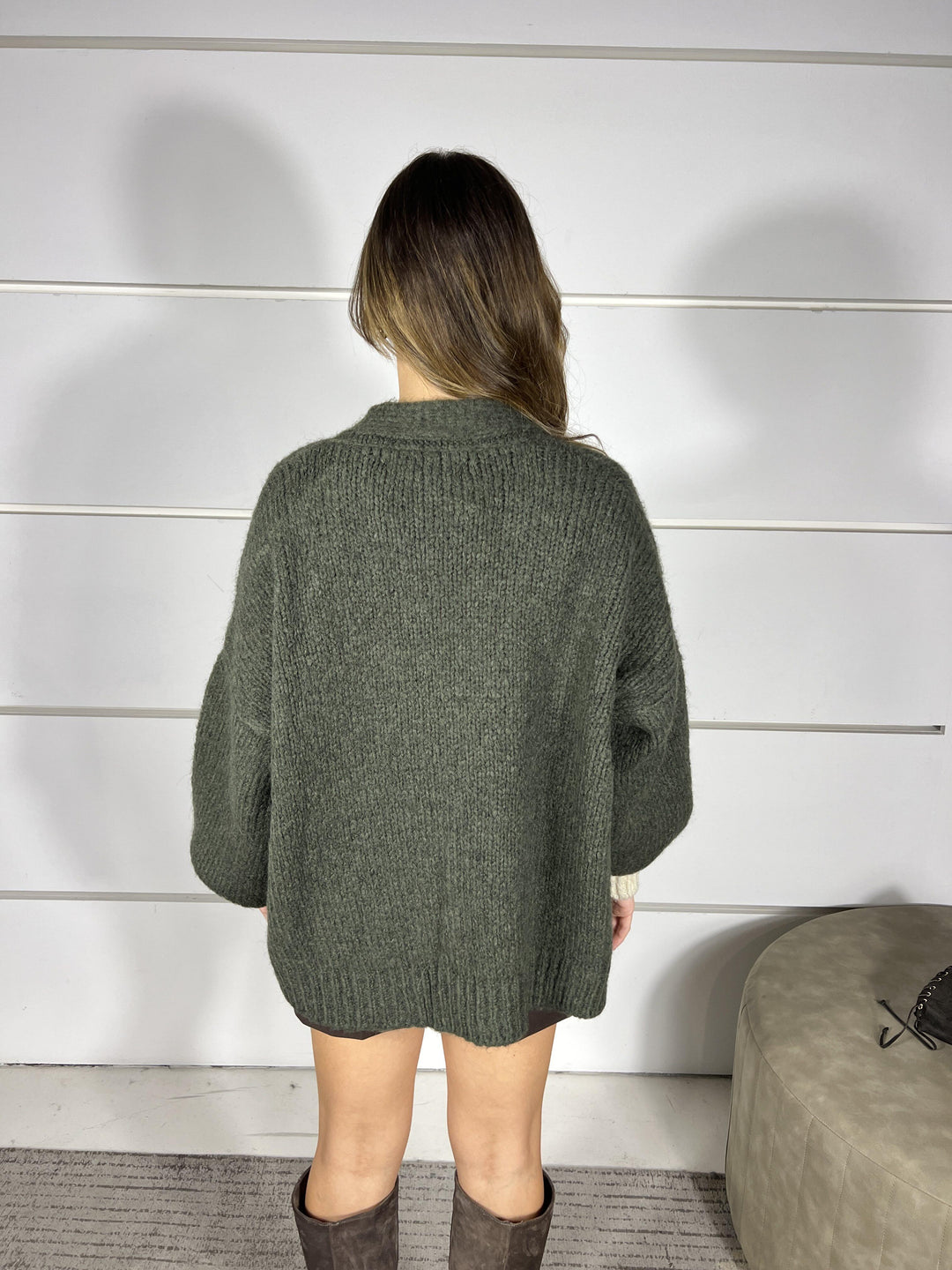 cardigan over militare con tasche bicolore burro JIT-P023MILITARE HAVE ONE