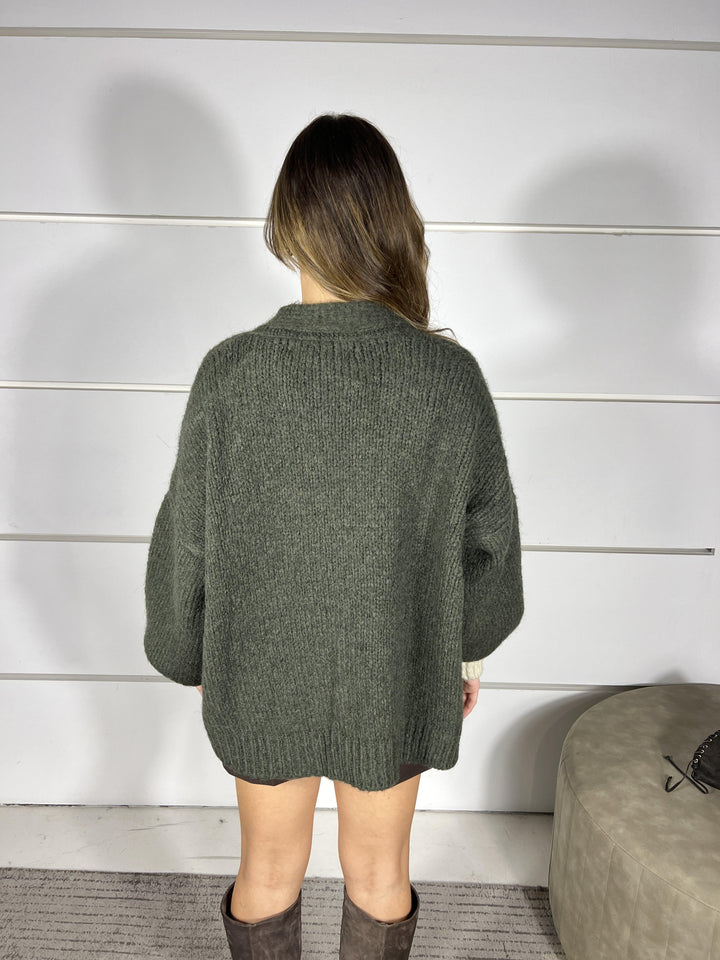 cardigan over militare con tasche bicolore burro JIT-P023MILITARE HAVE ONE