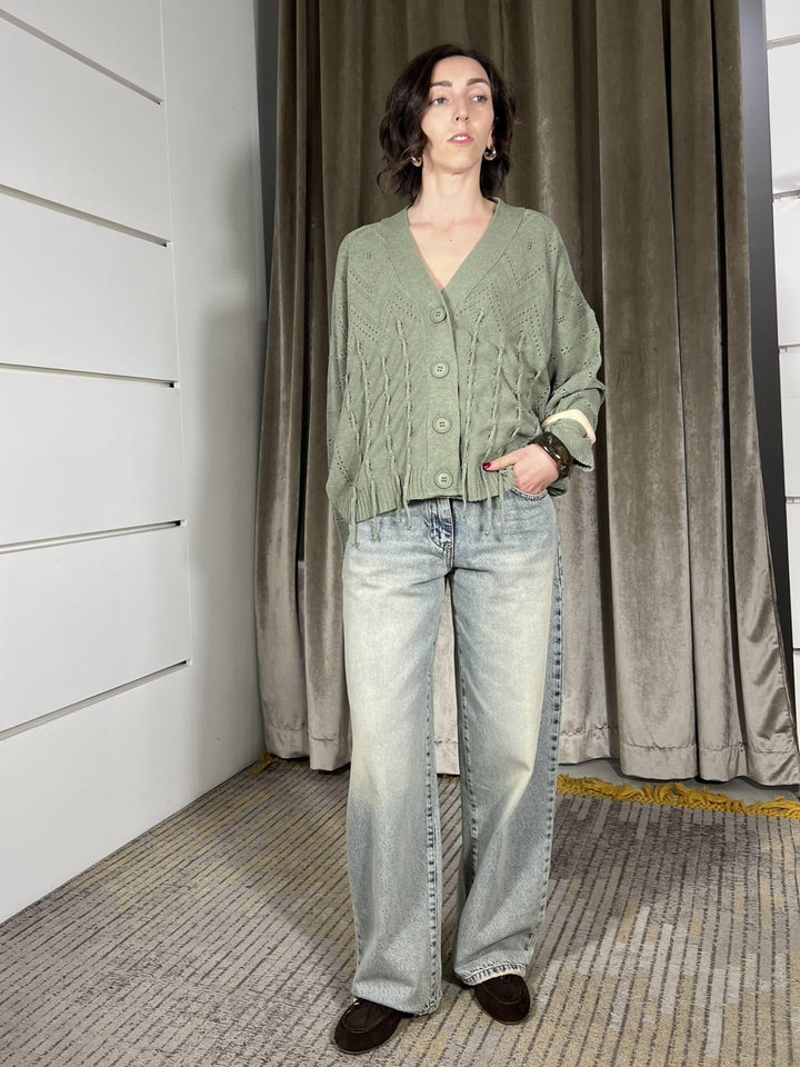 cardigan con frange scollo a v salvia MEV-Q016SALVIA HAVE ONE