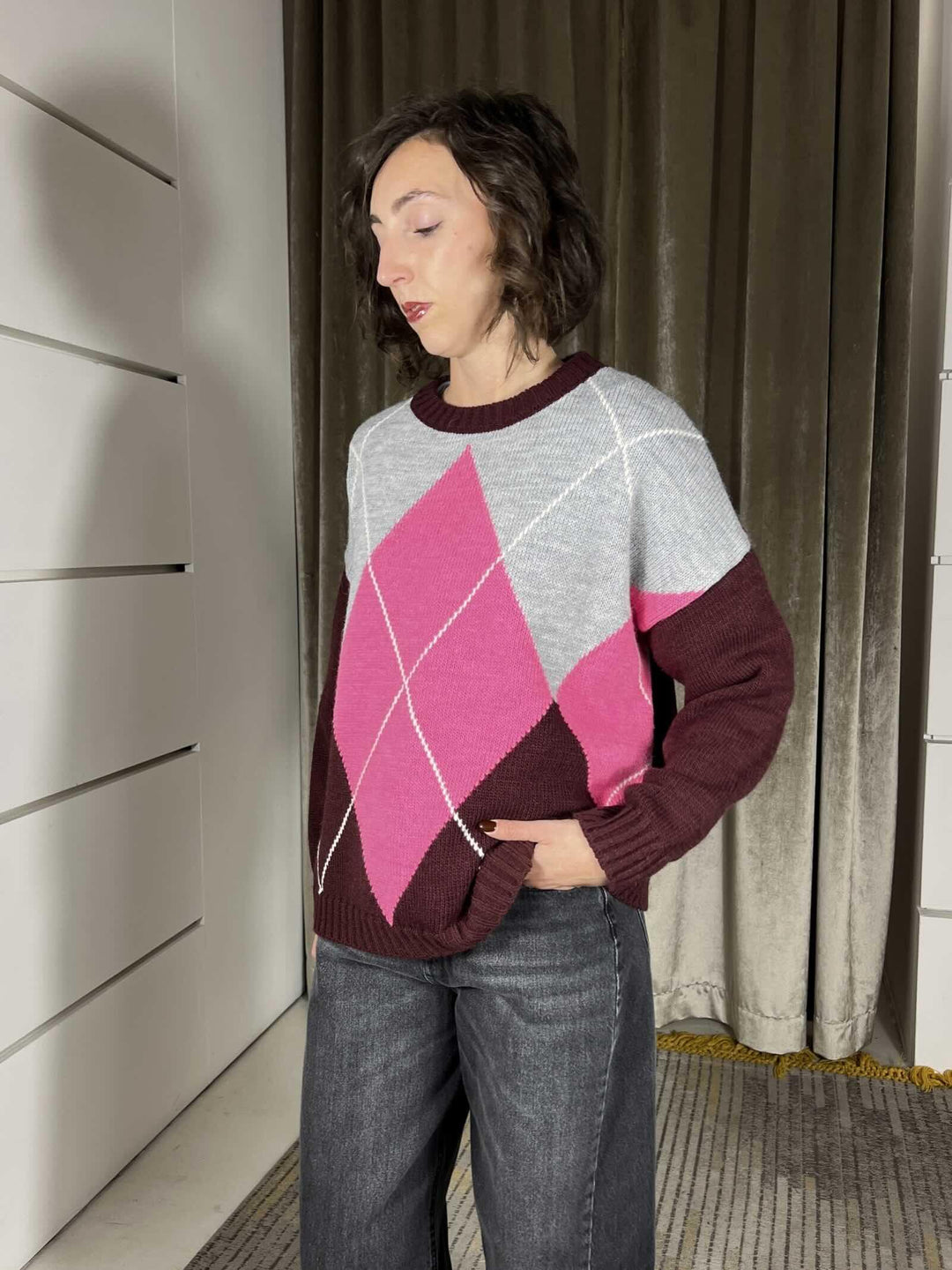 maglia girocollo rombi in misto lana MFP-P329VINO/BUBBLE/GRIGIO/PASTA HAVE ONE