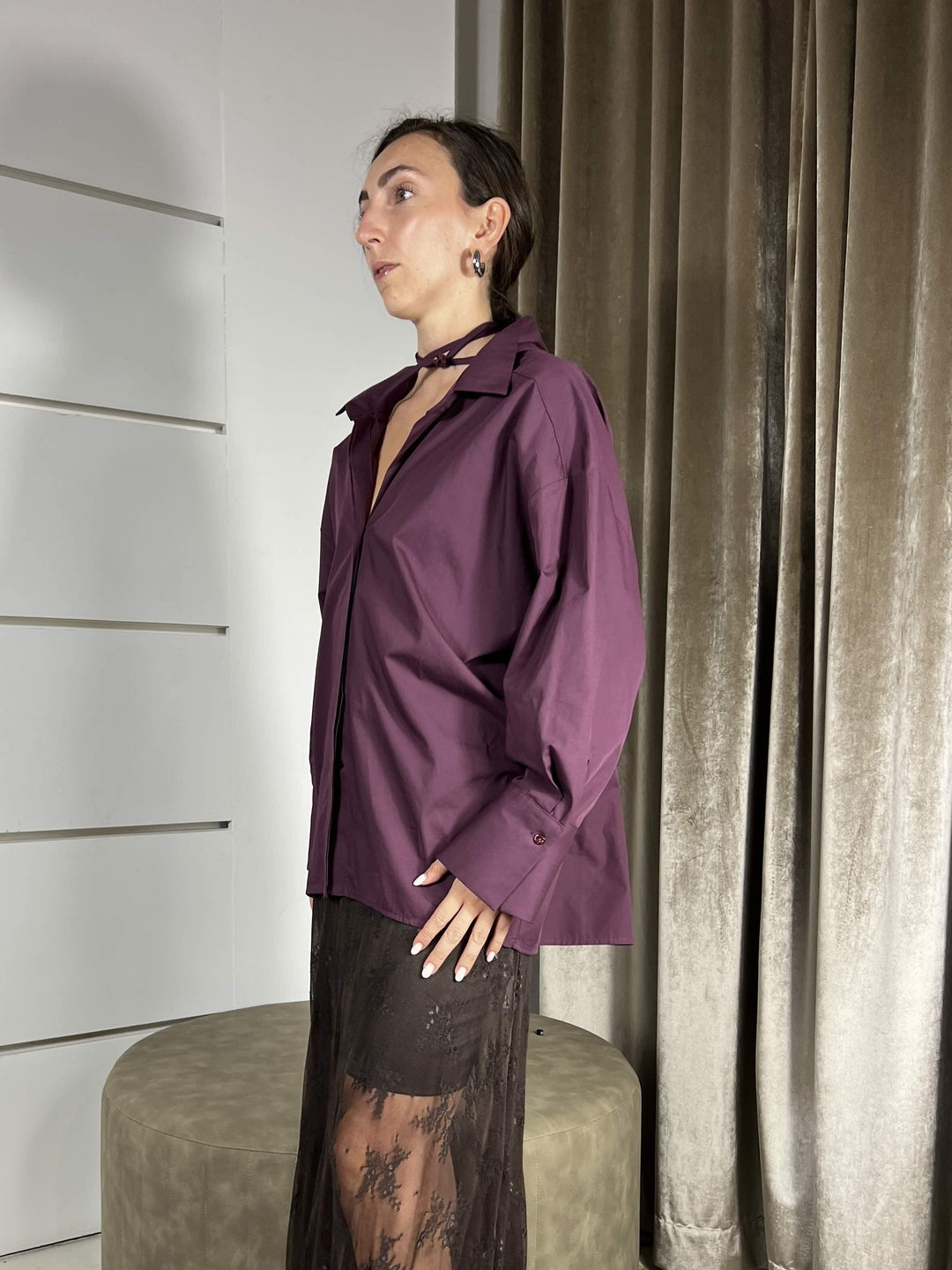 CAMICIA BORGOGNA OVER CON LACCIO NEL COLLO TF0735BORGOGNA VICOLO