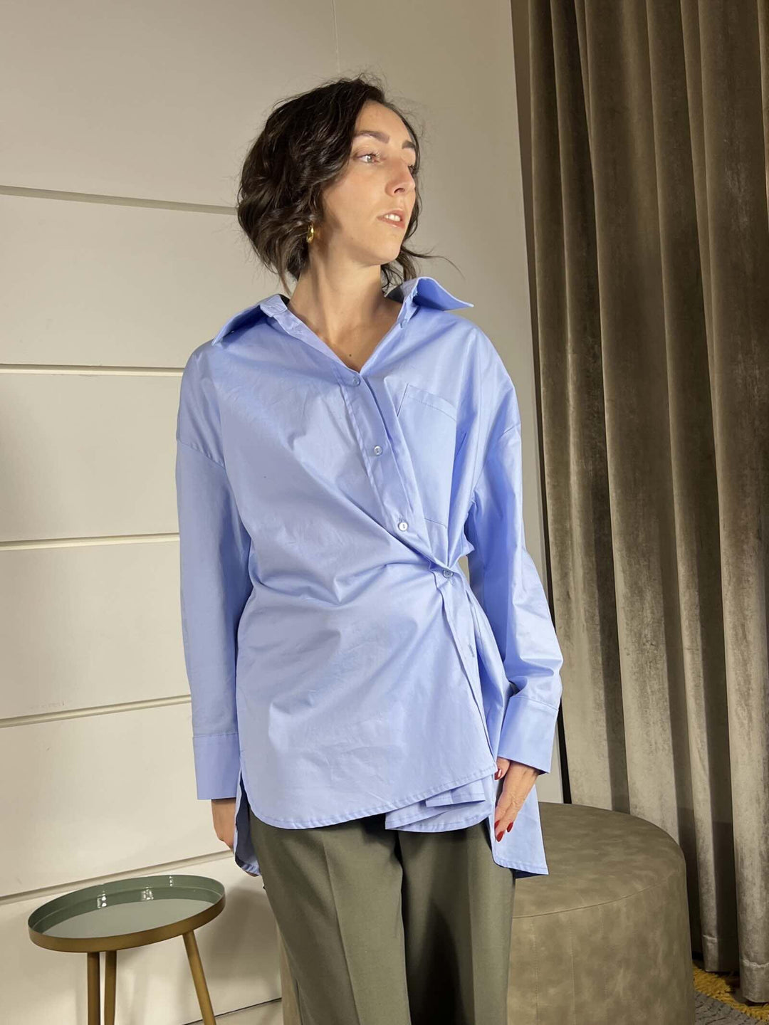 camicia con allacciatura storta celeste 26C1016CELESTE TENSIONE IN