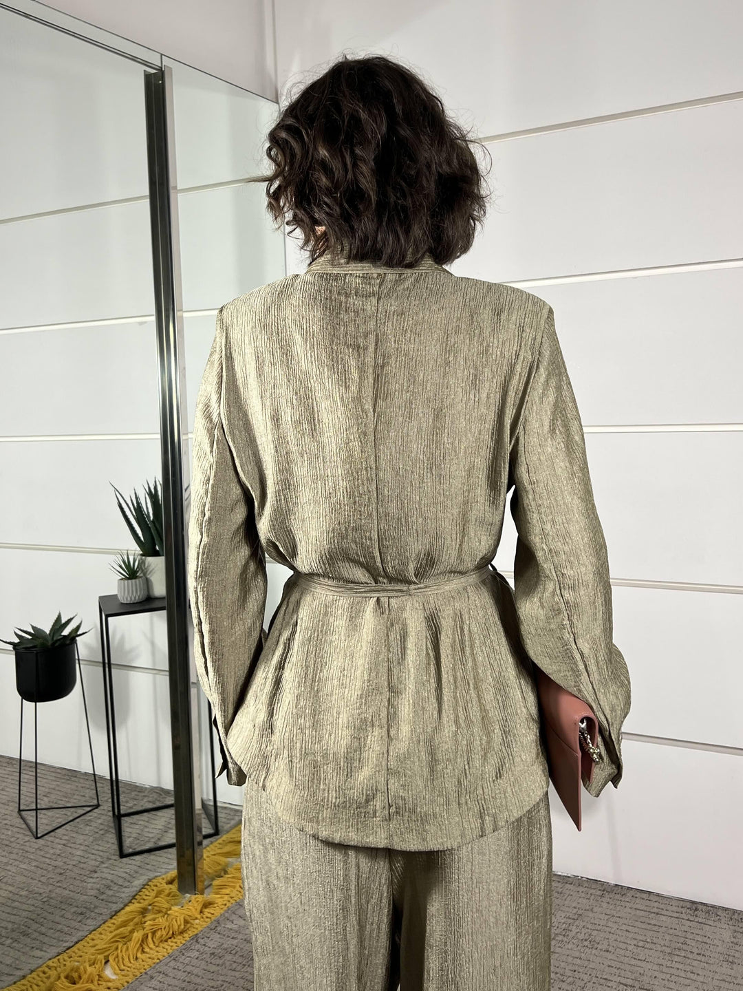 giacca kimono con cinta, effetto laminato salvia V02A0164SALVIA PHILIA LOFT
