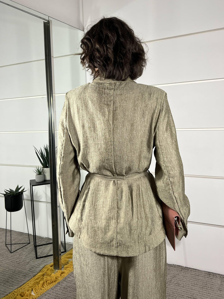 giacca kimono con cinta, effetto laminato salvia V02A0164SALVIA PHILIA LOFT