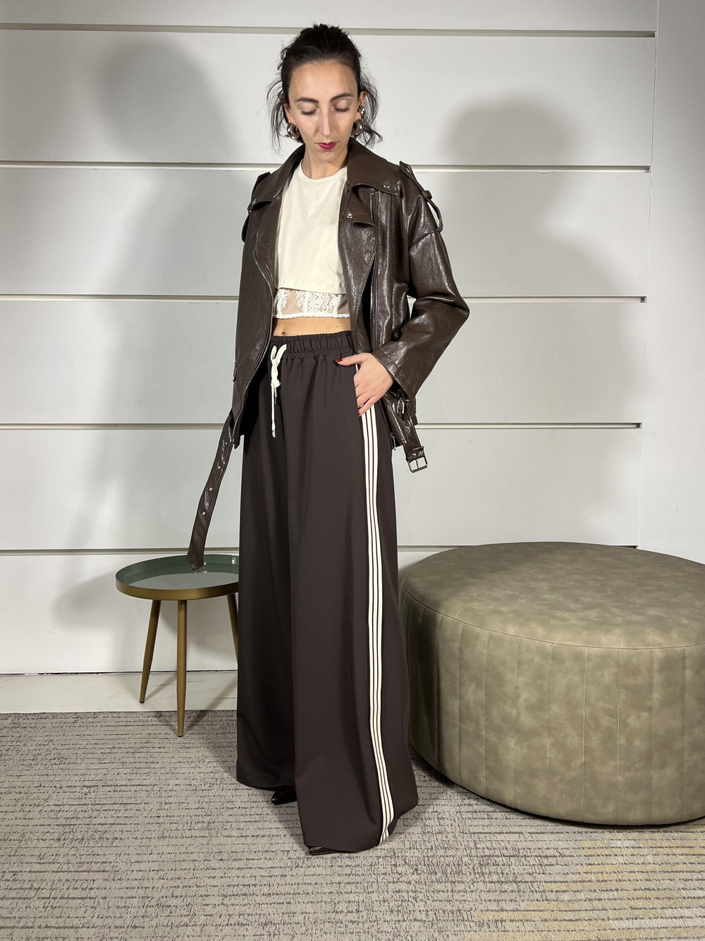 pantalone moro a palazzo con banda a lato a contrasto TF0766MORO VICOLO