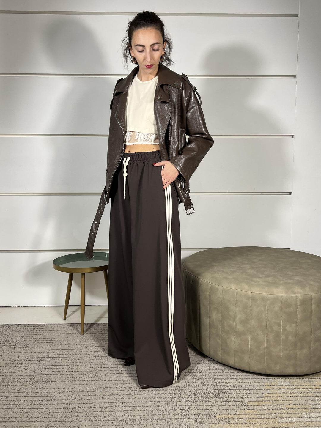 pantalone moro a palazzo con banda a lato a contrasto TF0766MORO VICOLO