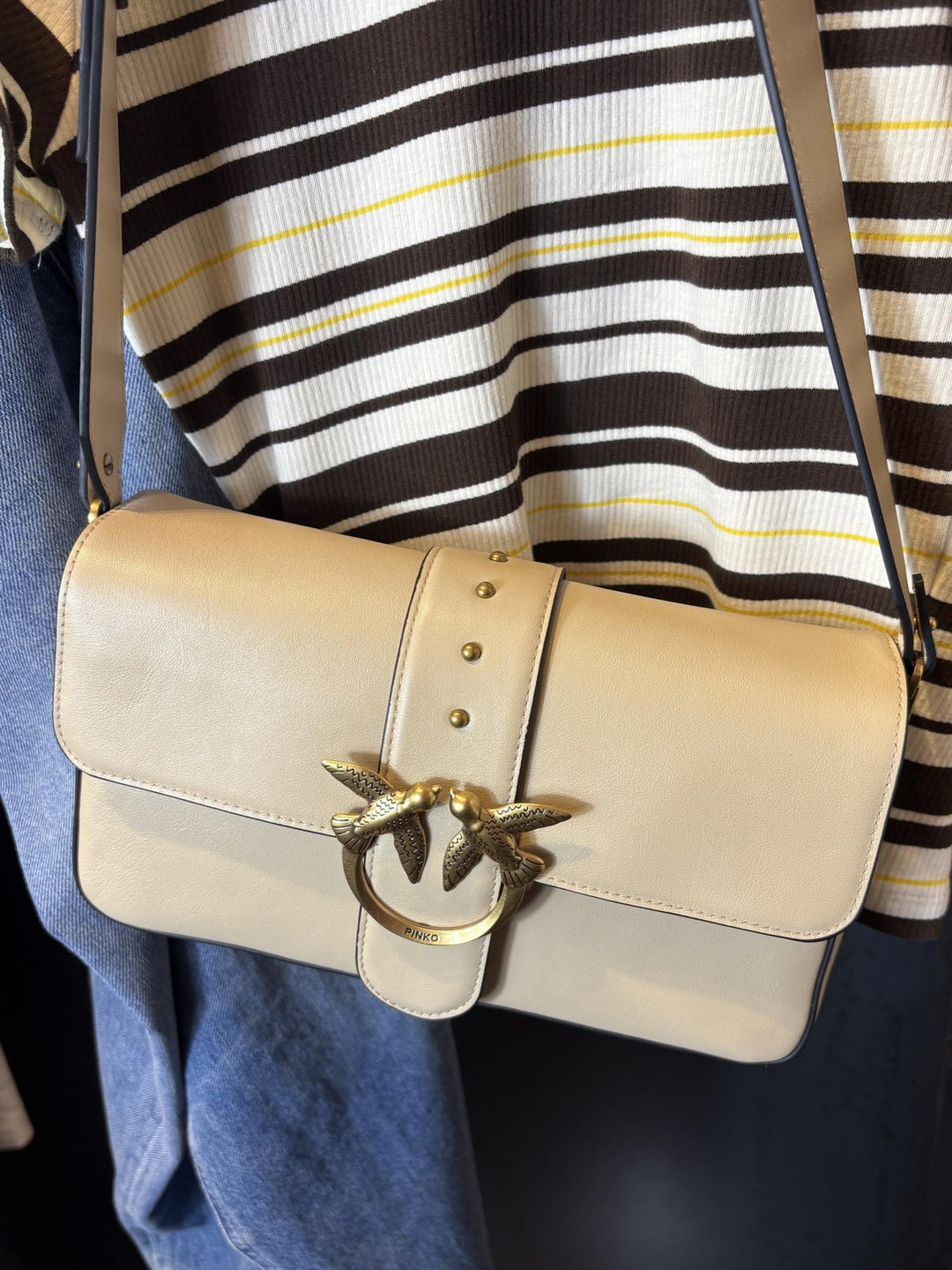 borsa classic slouchy a spalla beige con logo oro LOVE ONE CLASSIC SLOUCHYC50Q PINKO