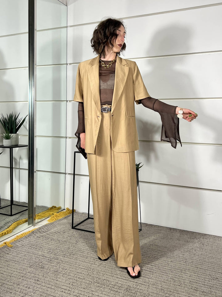 pantalone a palazzo con elastico nel retro e cintura deserto in viscosa PVI-Q289DESERTO HAVE ONE