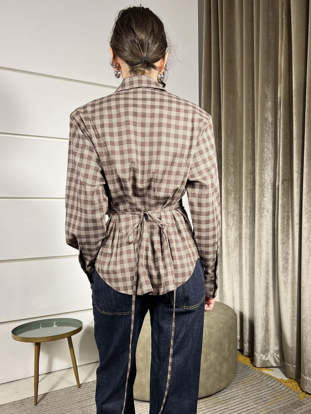 camicia a scacchi con spallinasfiancata, laccio nel retro moro TF1531MORO VICOLO