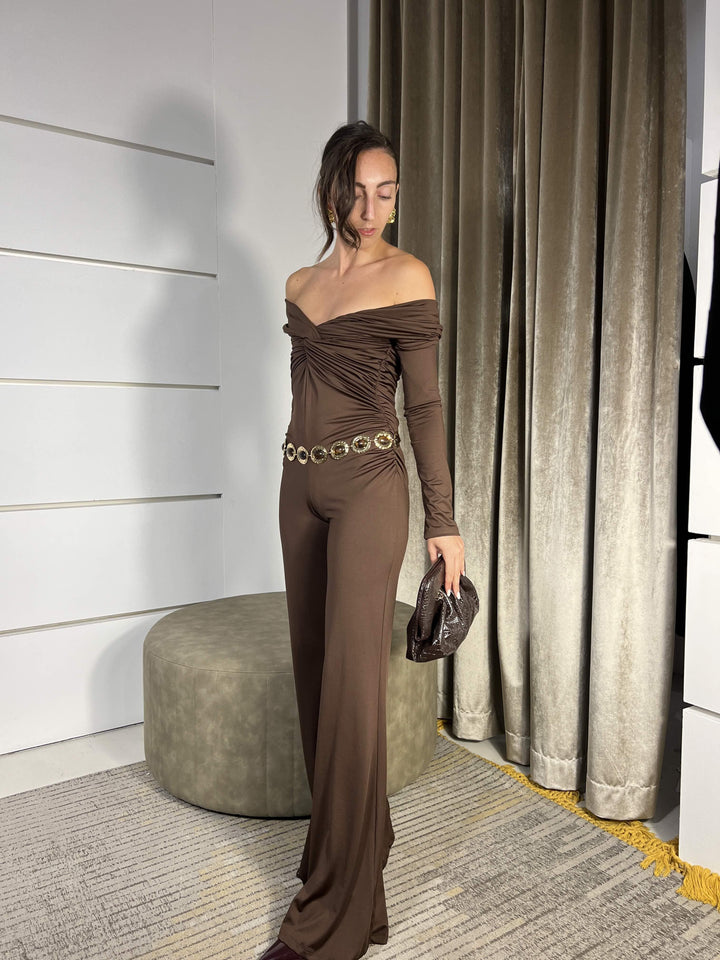 TUTA MORO CON NODO E  PANTALONE A ZAMPA YVS-P010MORO HAVE ONE